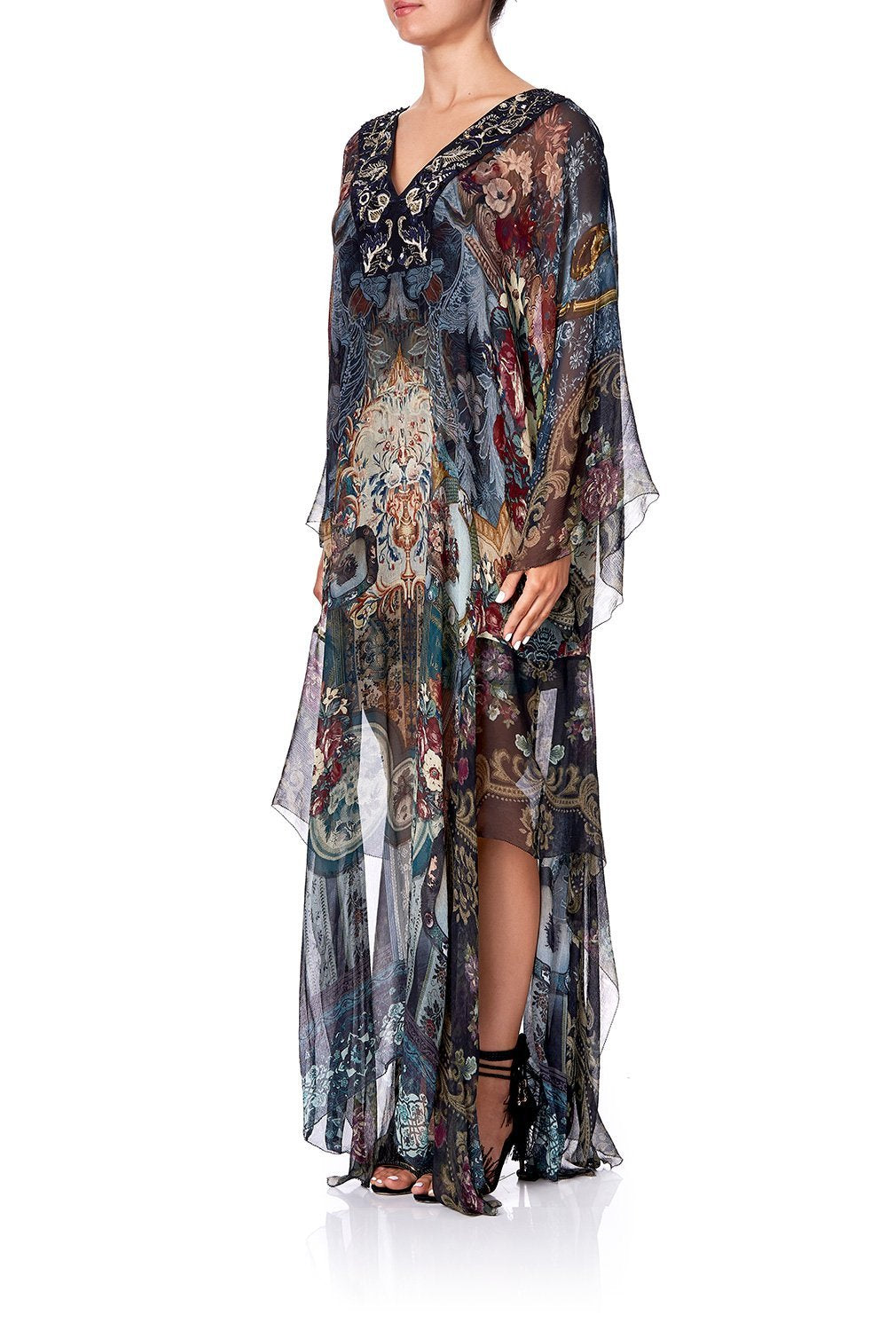 SHEER KAFTAN WITH TIE AND SLIP HOTEL BOHEME