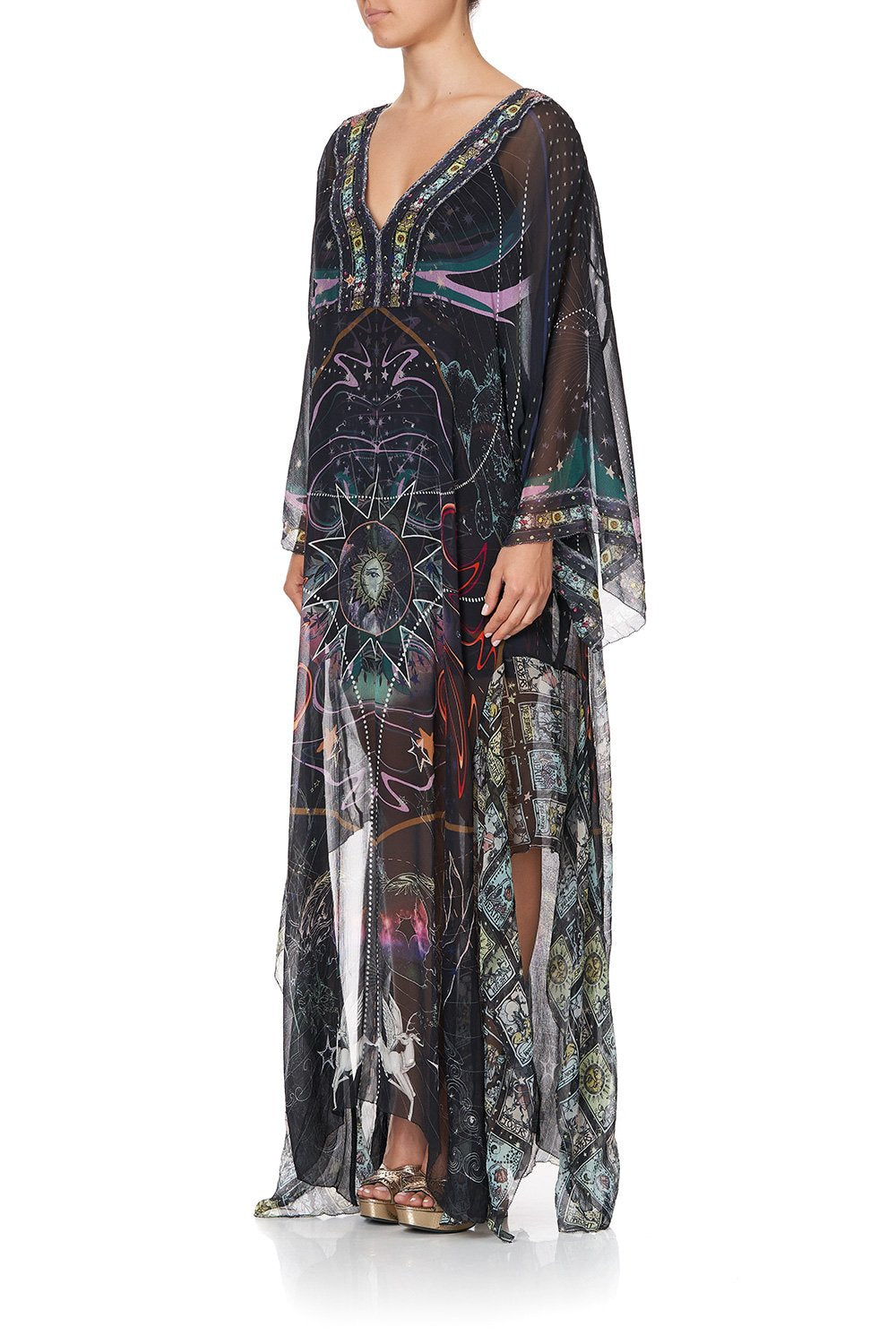 SHEER KAFTAN WITH TIE AND SLIP MIDNIGHT MOON HOUSE