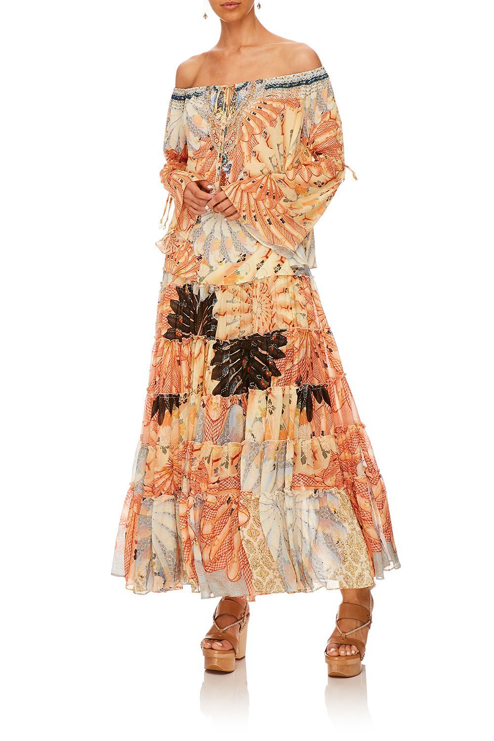 CAMILLA FOR THE FANS SHEER TIERED CIRCLE SKIRT