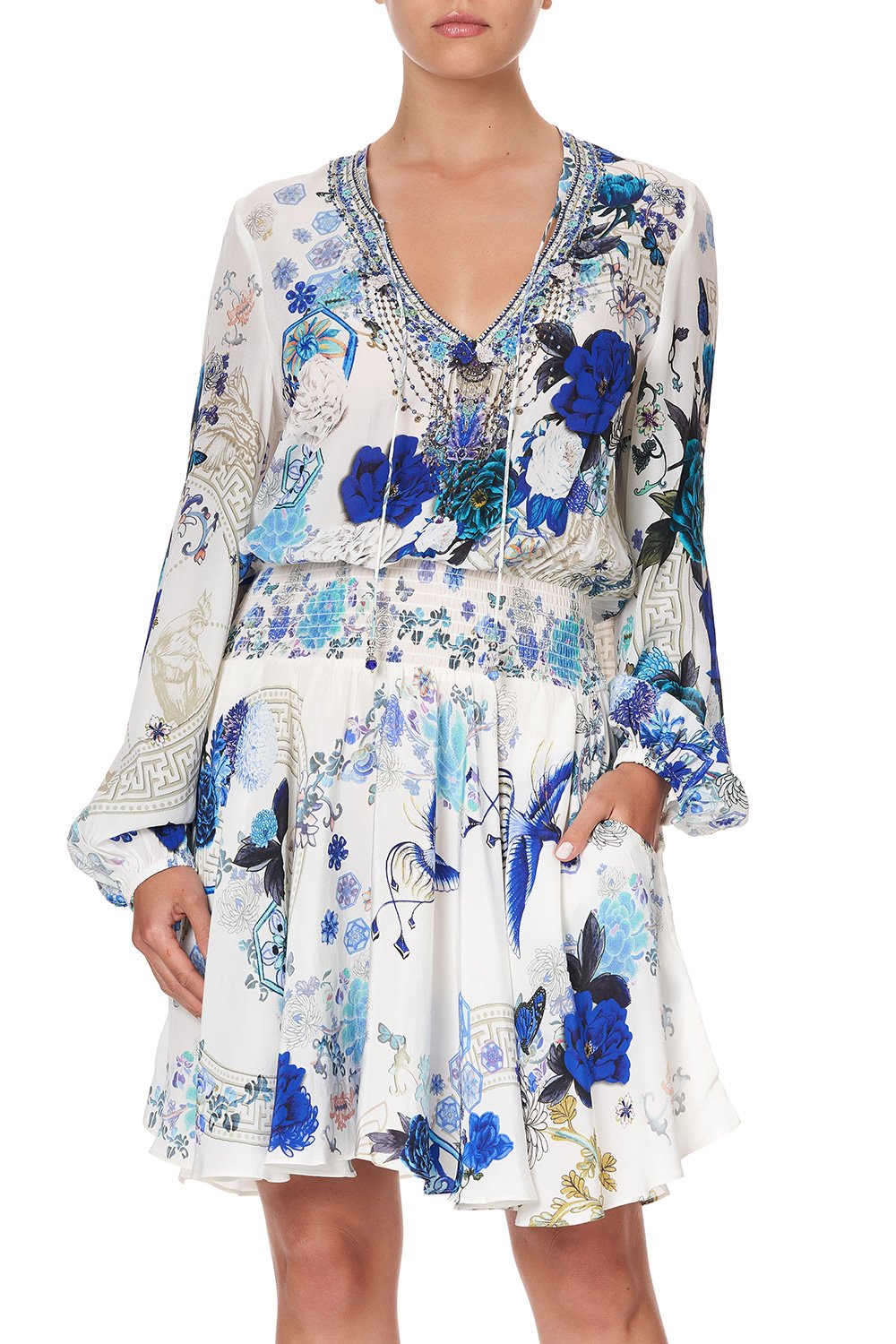 SHIRRED RELAXED SHORT DRESS WHITE SIDE OF THE MOON