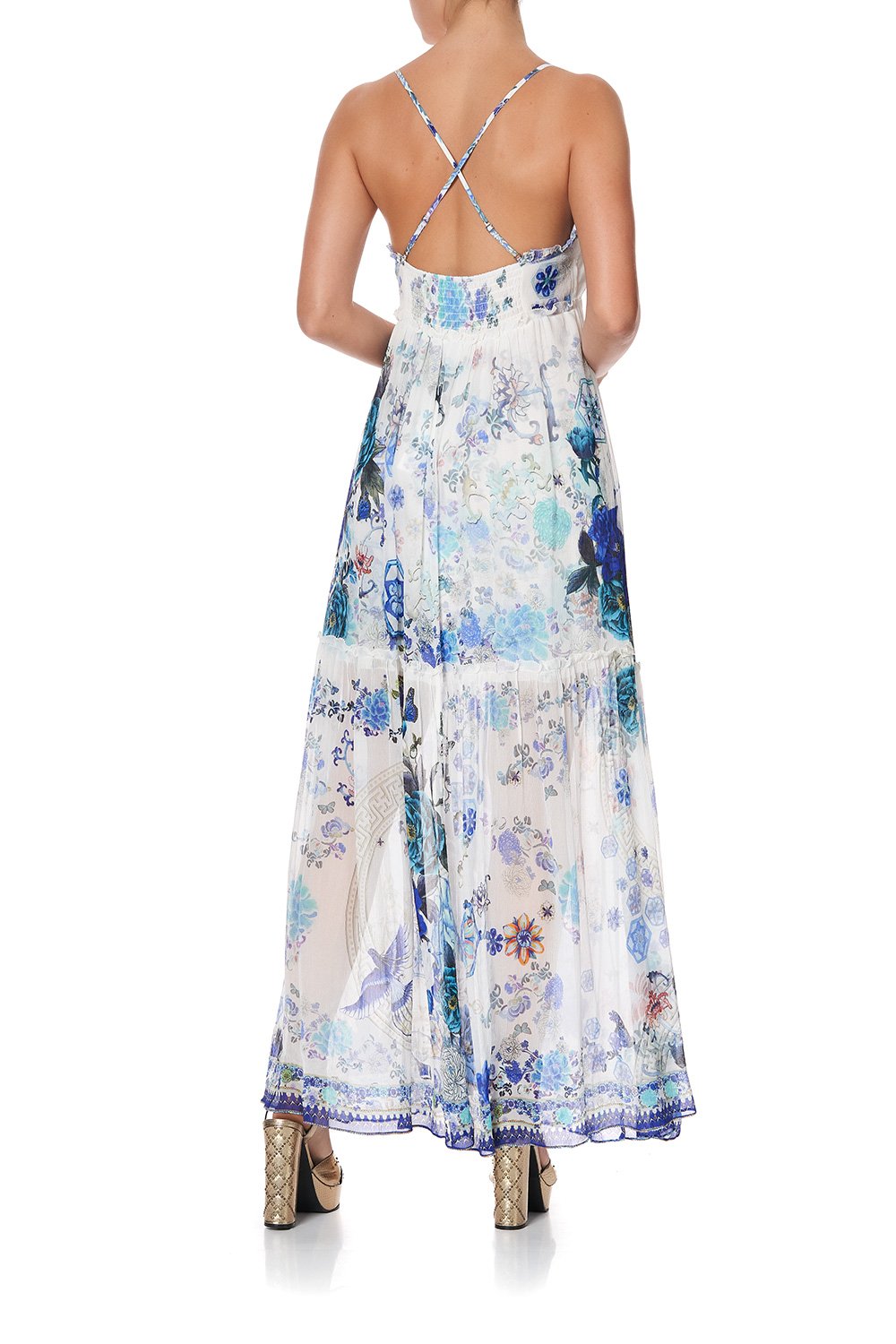 SHOESTRING STRAP GATHERED DRESS WHITE SIDE OF THE MOON