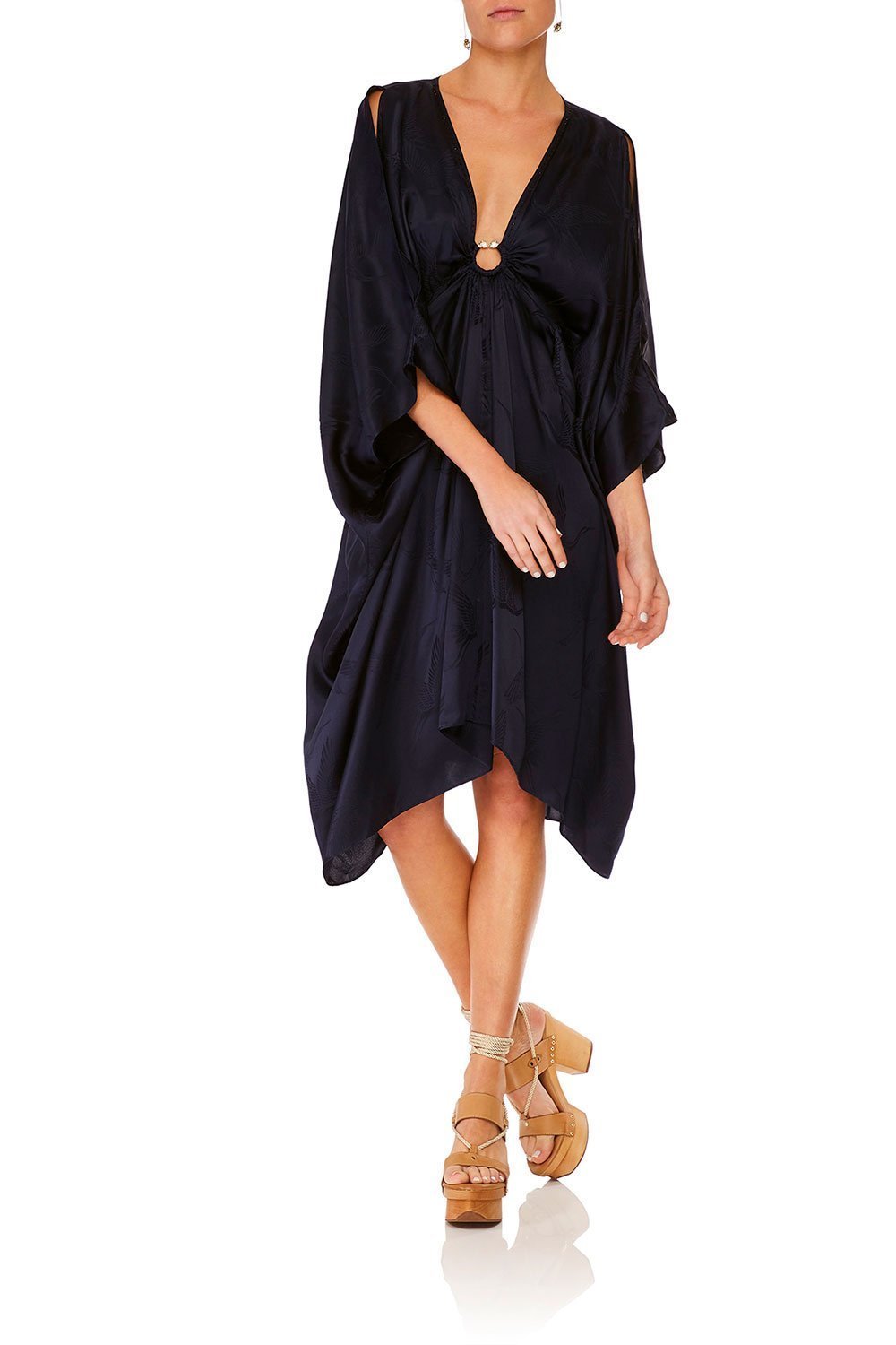 CAMILLA SOLID NAVY SHORT KAFTAN W HARDWARE