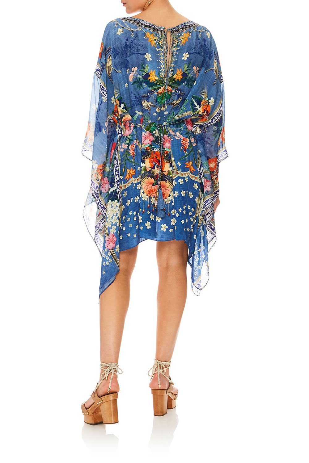 CAMILLA FARAWAY FLORALS SHORT KAFTAN W/ SHEER SLEEVE