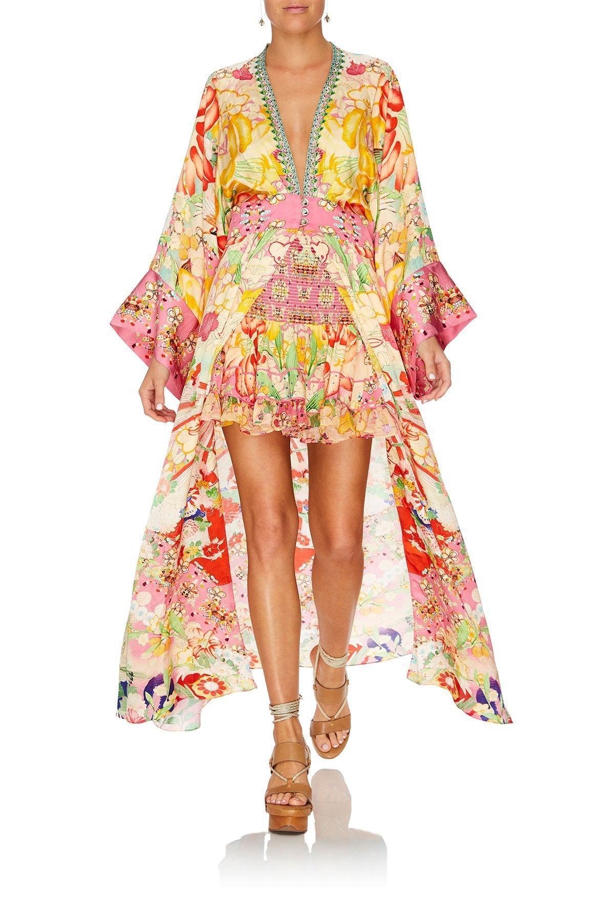 SHORT SHIRRED SKIRT KIMONO KISSES