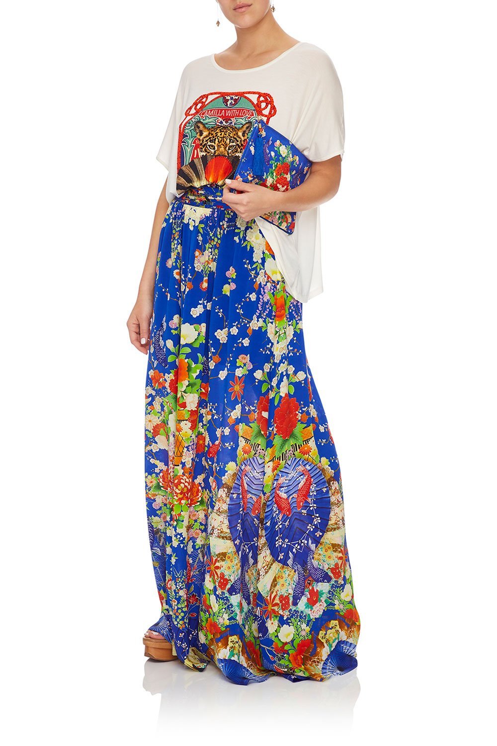 CAMILLA SKIRT W/ PINTUCK WAISTBAND PLAYING KOI