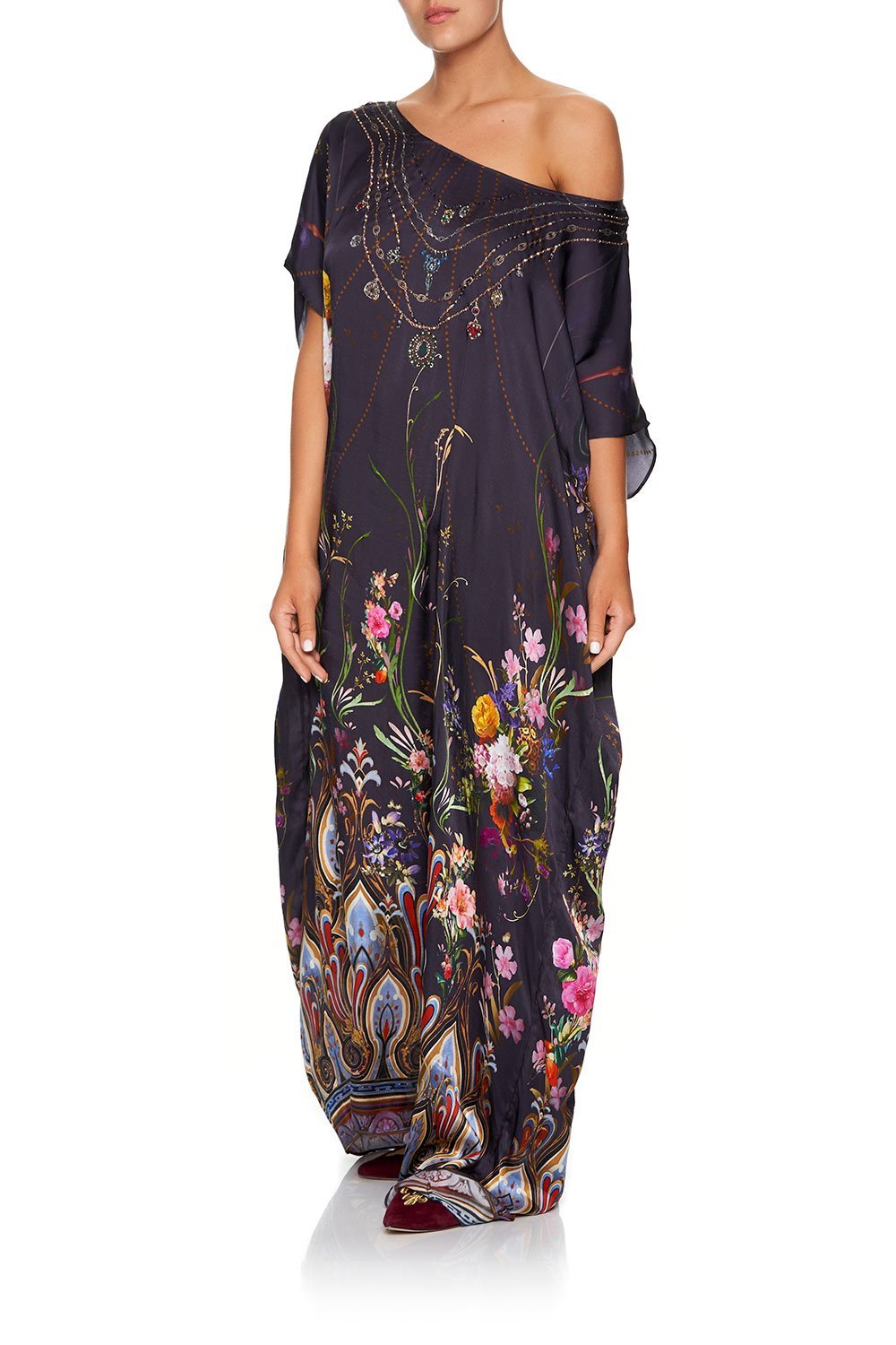 CAMILLA SLIM LINE ROUND NECK KAFTAN WILD FLOWER