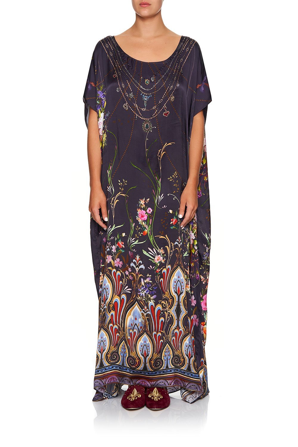 CAMILLA SLIM LINE ROUND NECK KAFTAN WILD FLOWER