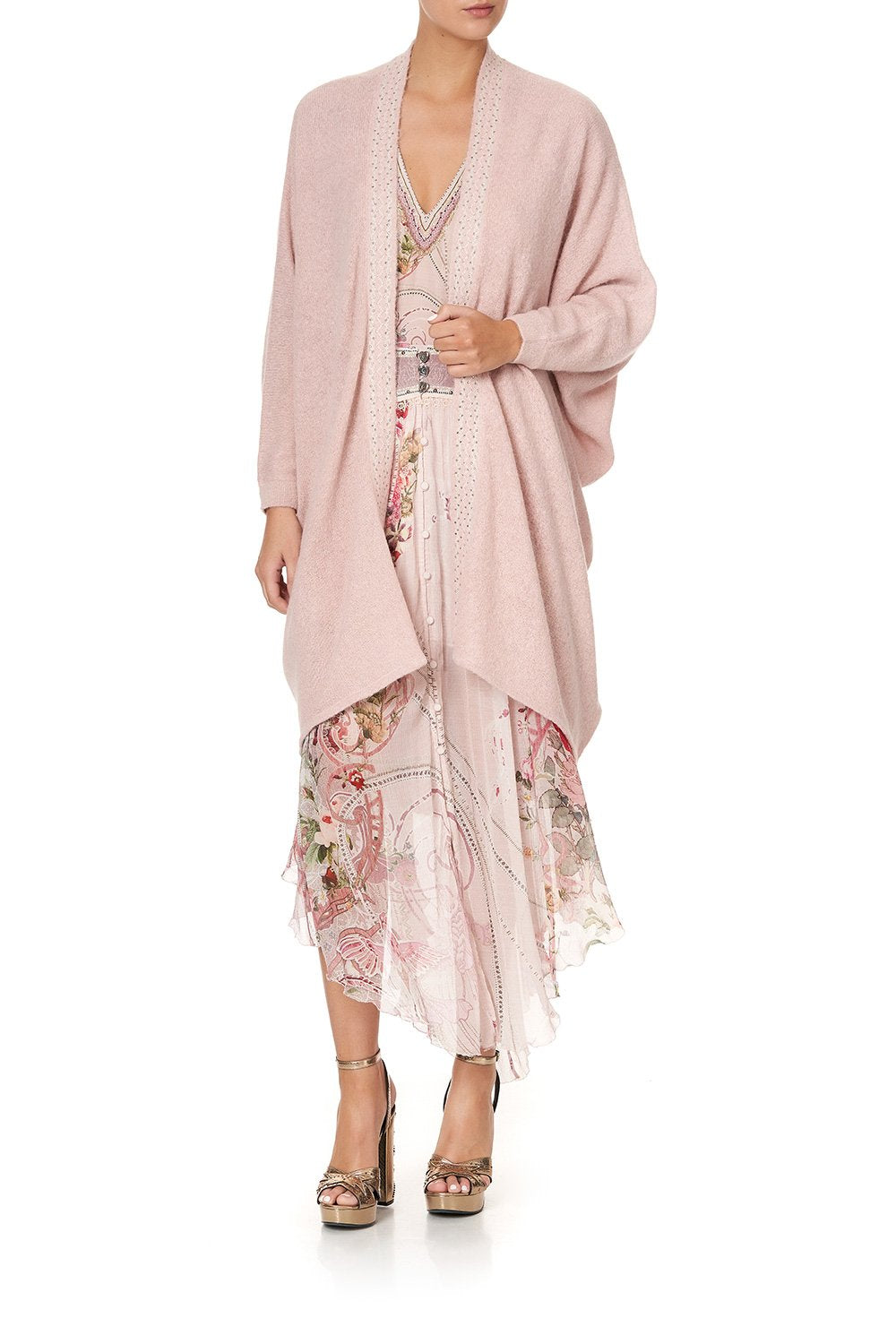 SOFT KNIT PONCHO WITH EMBROIDERY PINK ISTENANYA