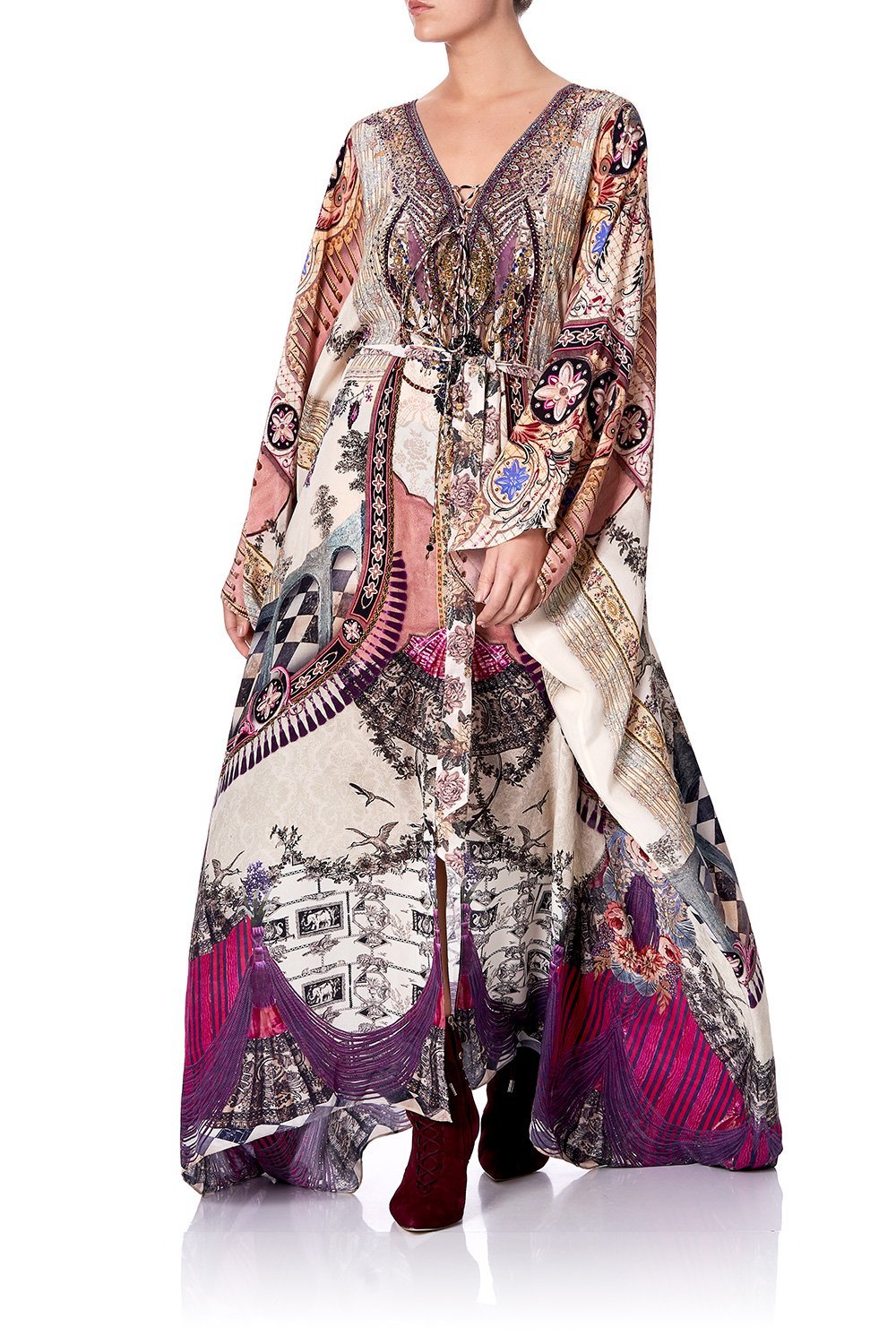 SPLIT HEM LACE UP KAFTAN VIOLET CITY