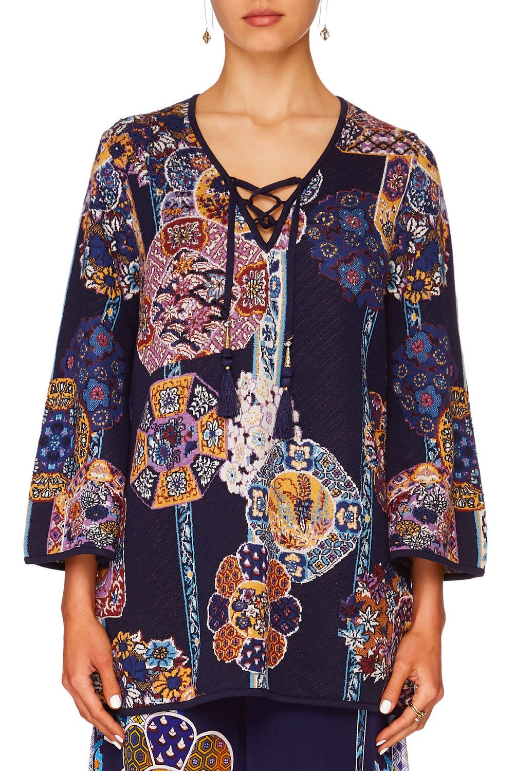 CAMILLA STAR GAZER WIDE SLEEVE KNIT W TIE FRONT