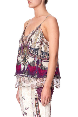 STRAP TOP WITH SHEER UNDERLAY VIOLET CITY