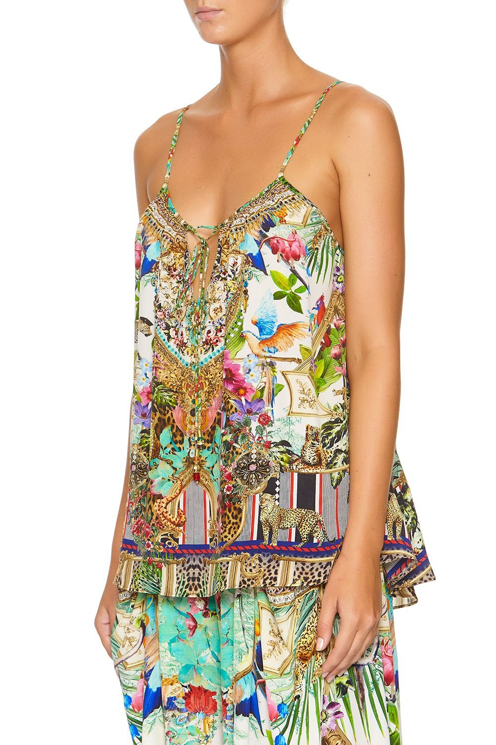 CAMILLA STRAP TOP WITH TIE FRONT DETAIL CHAMPAGNE COAST