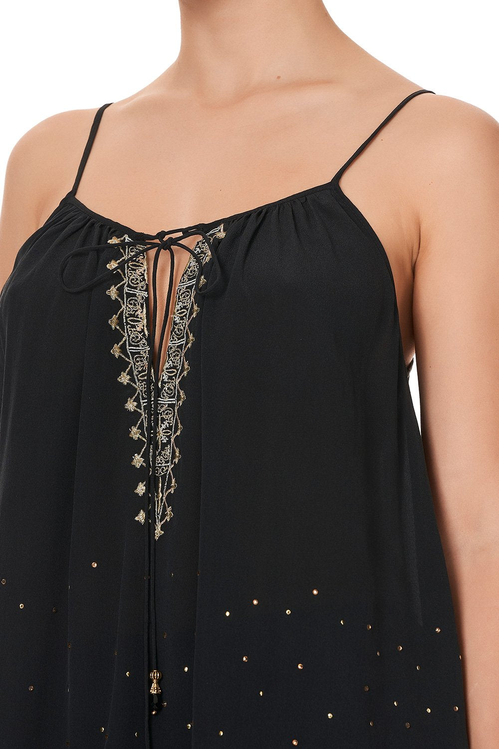 STRAP TOP WITH TIE FRONT DETAIL THE JEWELLED ARROW