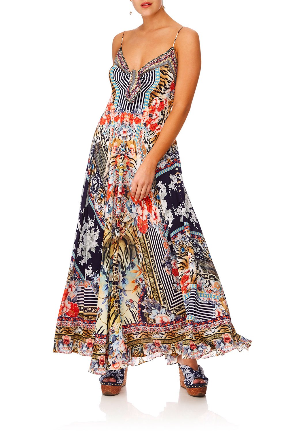 CAMILLA THE LONELY WILD LONG DRESS W TIE FRONT
