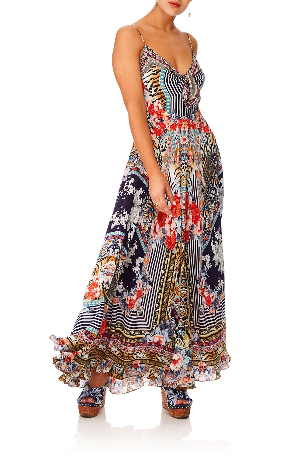 CAMILLA THE LONELY WILD LONG DRESS W TIE FRONT