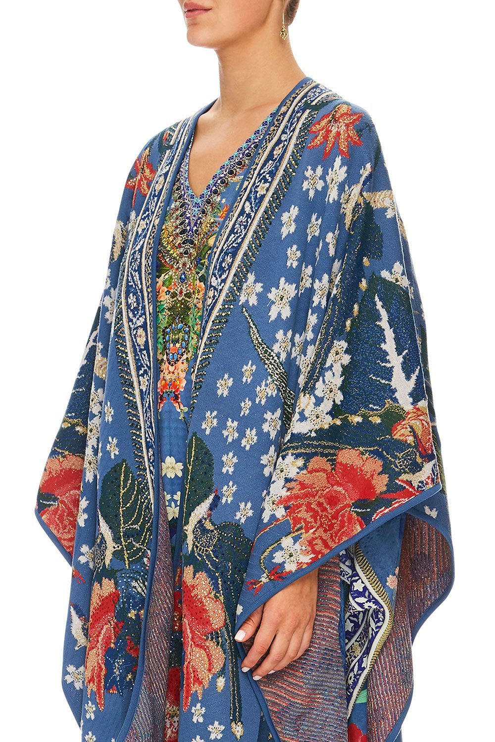 CAMILLA FARAWAY FLORALS THROW OVER PONCHO