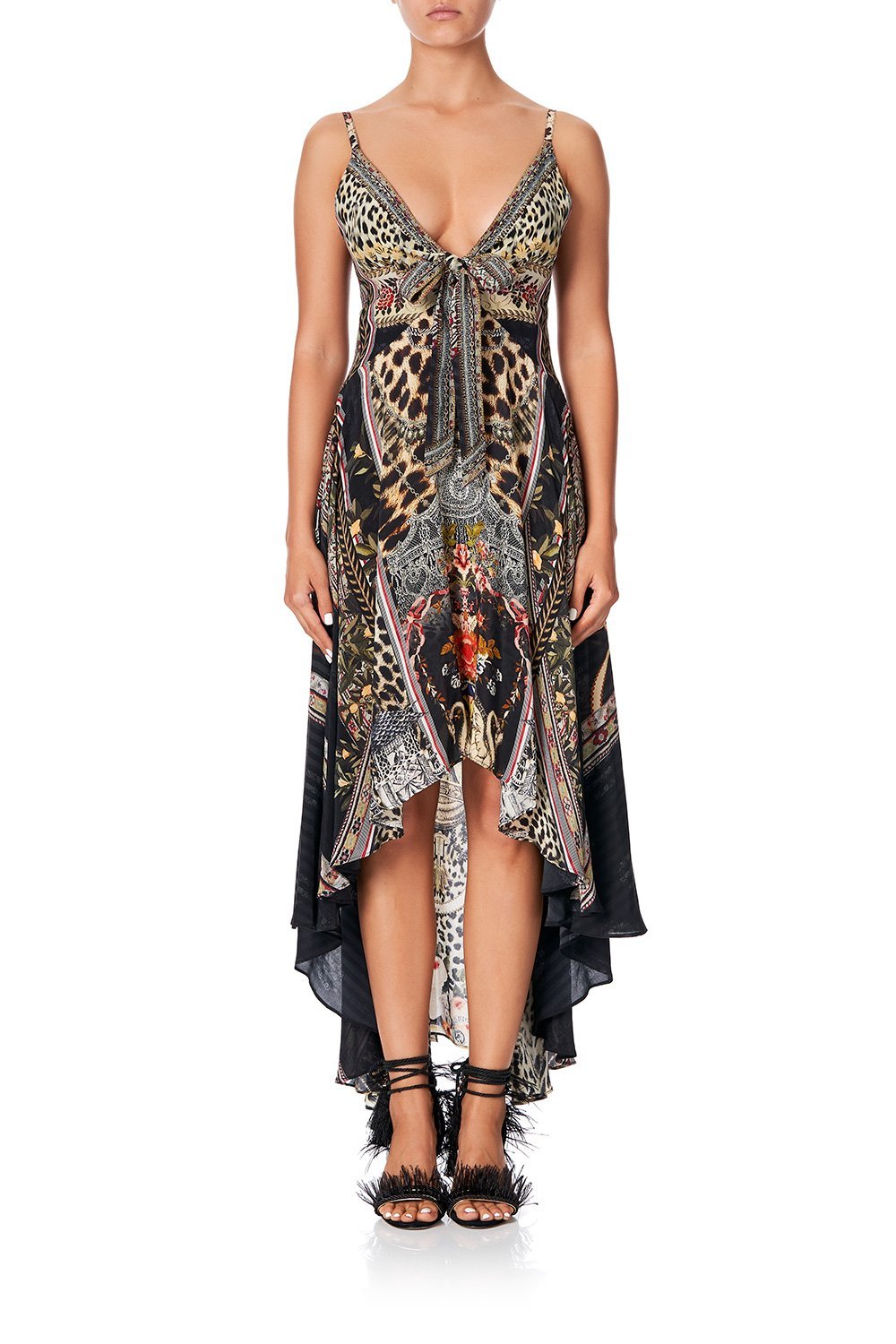 CAMILLA TIE DETAIL HIGH LOW DRESS MARAIS AT MIDNIGHT