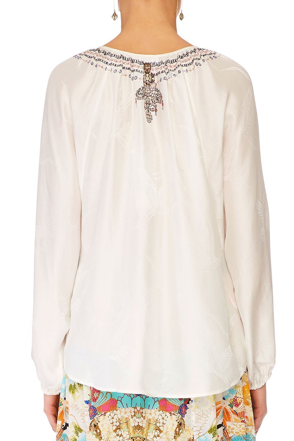 CAMILLA SOLID WHITE TIE FRONT HIGH LOW HEM BLOUSE