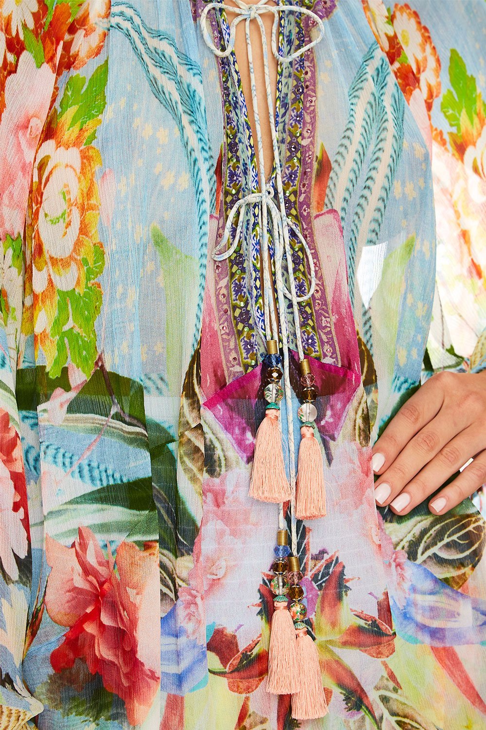 CAMILLA THE STILL ABYSS TIE FRONT HIGH LOW HEM BLOUSE