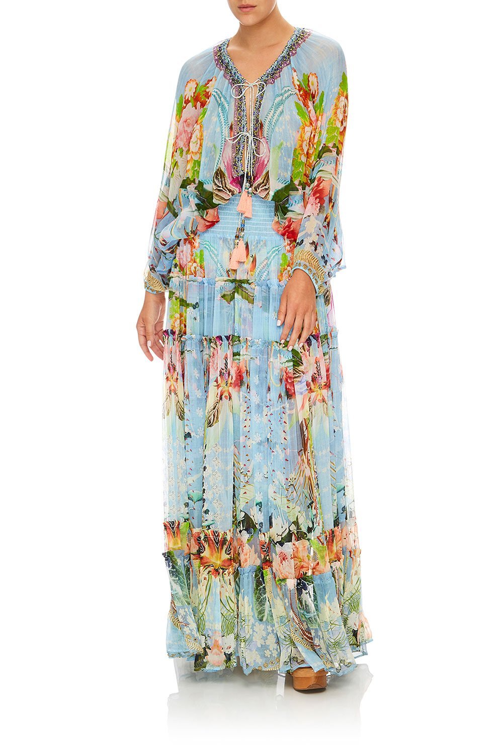 CAMILLA THE STILL ABYSS TIE FRONT HIGH LOW HEM BLOUSE