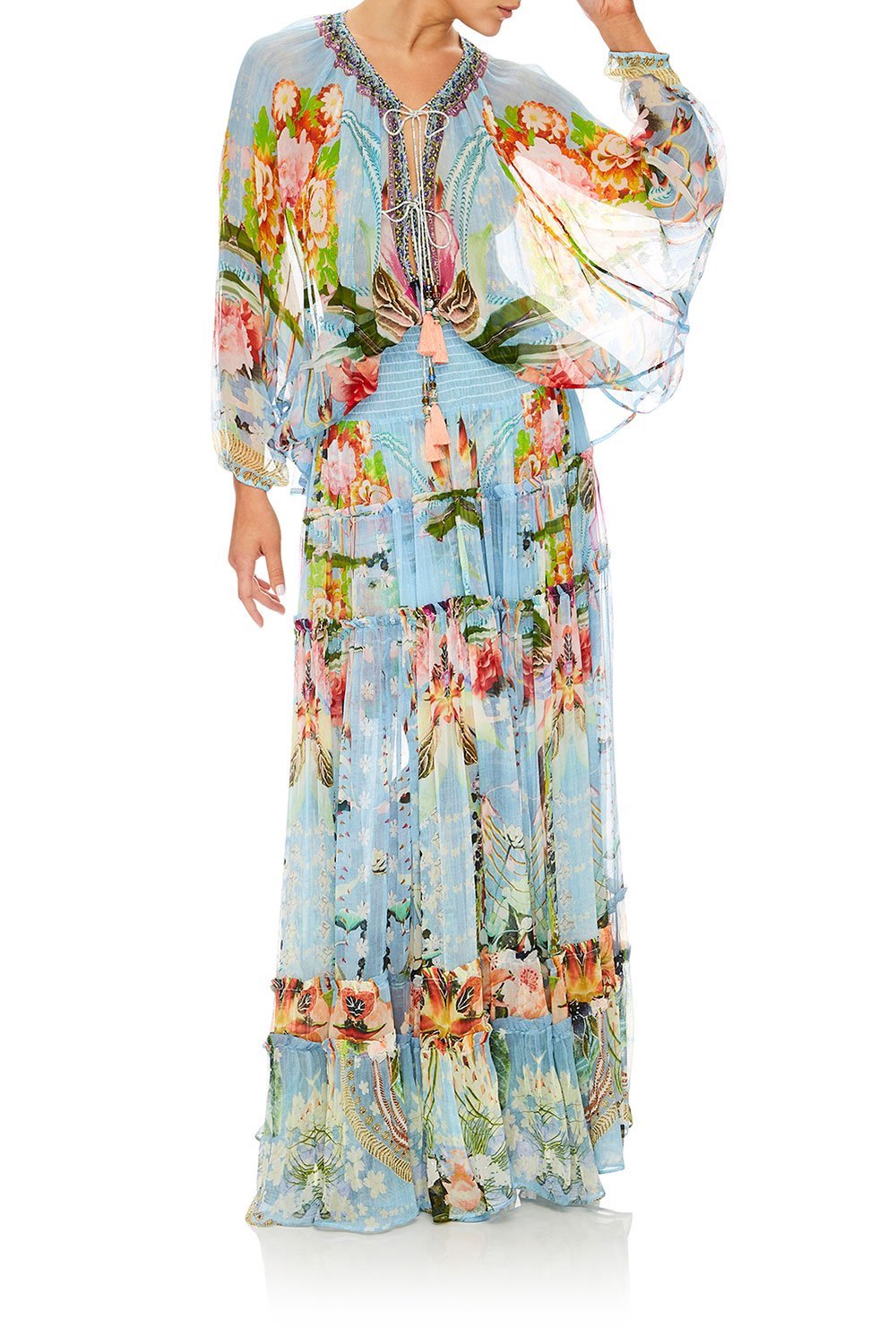 CAMILLA THE STILL ABYSS TIE FRONT HIGH LOW HEM BLOUSE