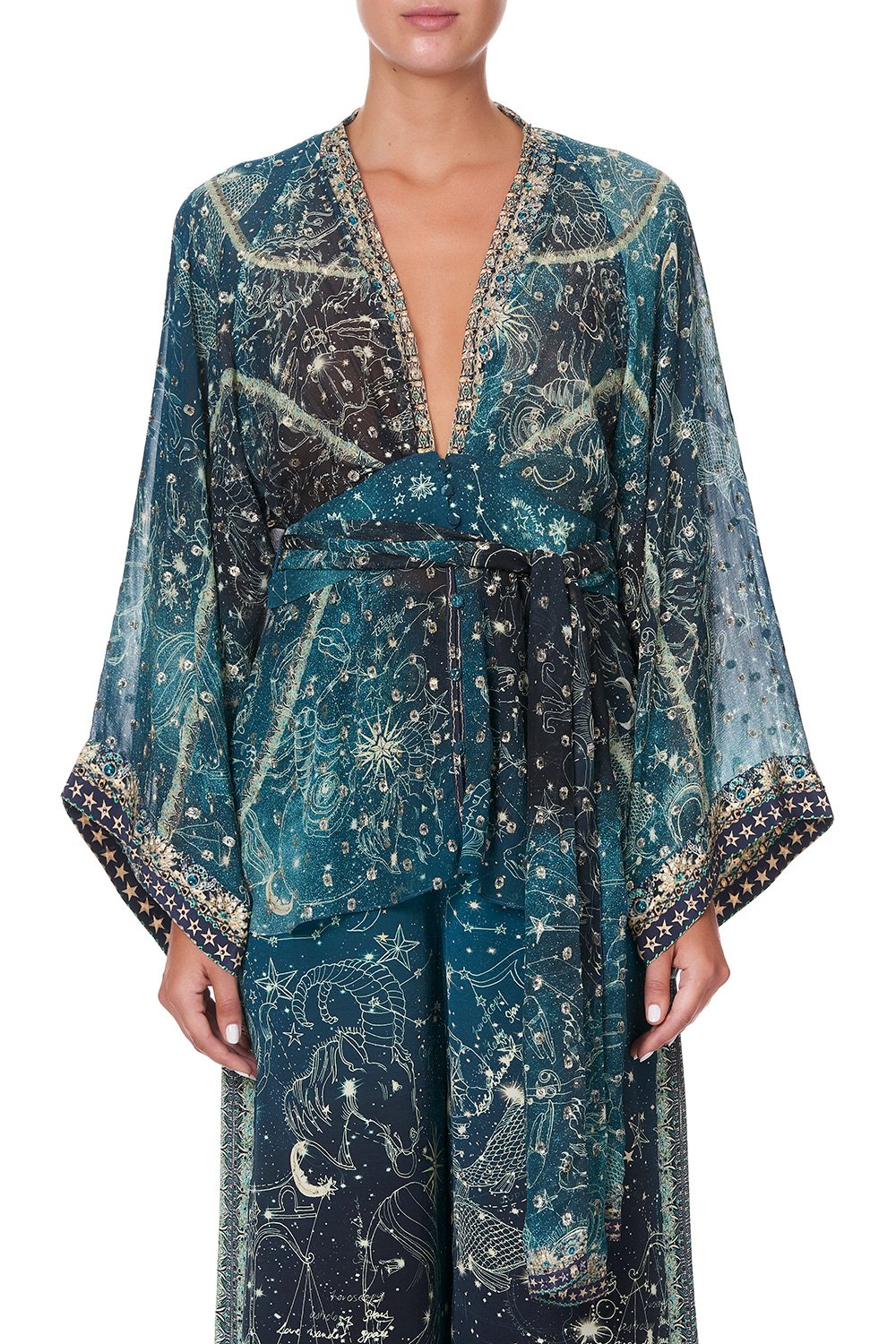 TIE FRONT WIDE SLEEVE BLOUSE WITH SHIRRED BACK INTO THE MYSTIQUE