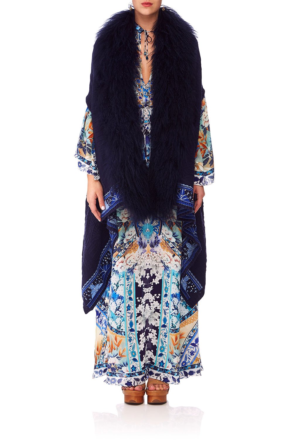 CAMILLA TOKYO TRIBE SHEARLING PONCHO