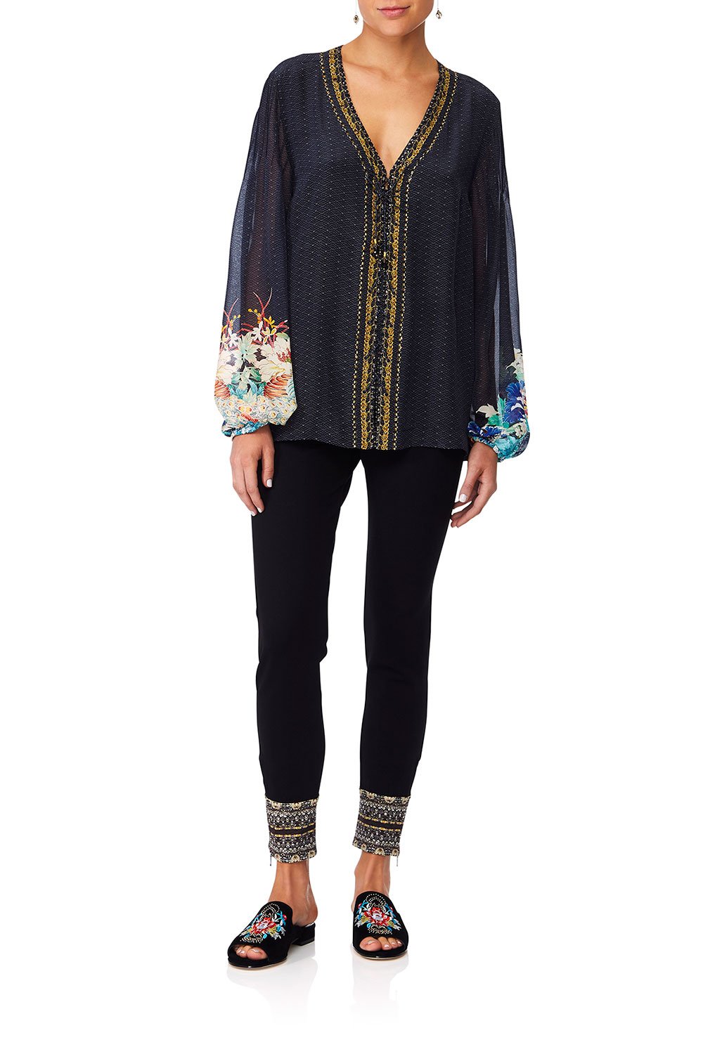 CAMILLA UP ALL NIGHT PEASANT BLOUSE W FRONT LACING