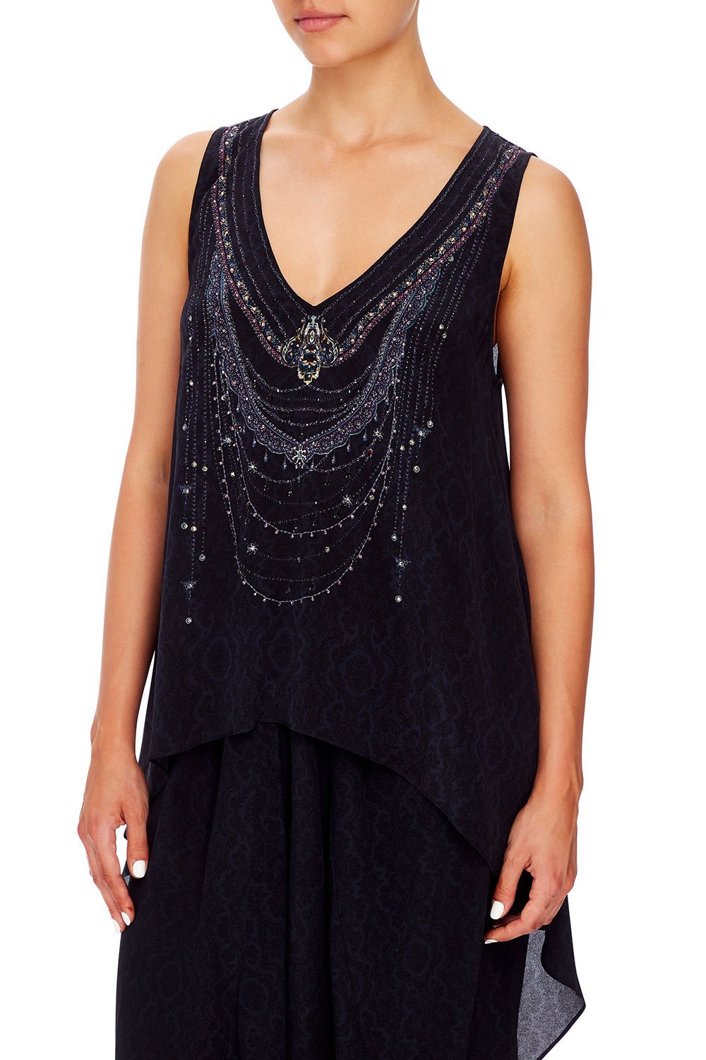 CAMILLA V-NECK CROSS BACK TOP MIDNIGHT MEETING