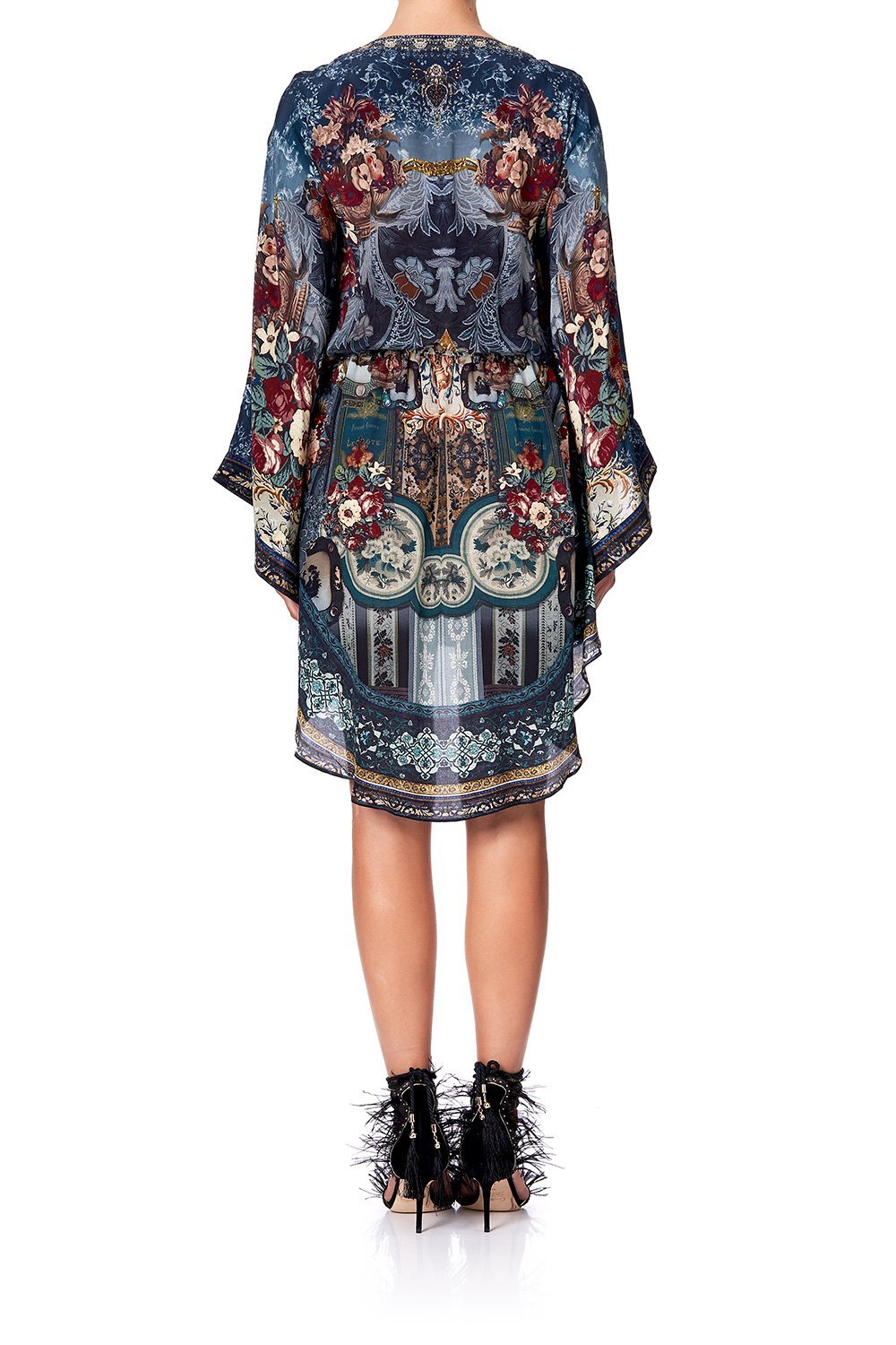 V-NECK KIMONO DRESS WITH TIE HOTEL BOHEME