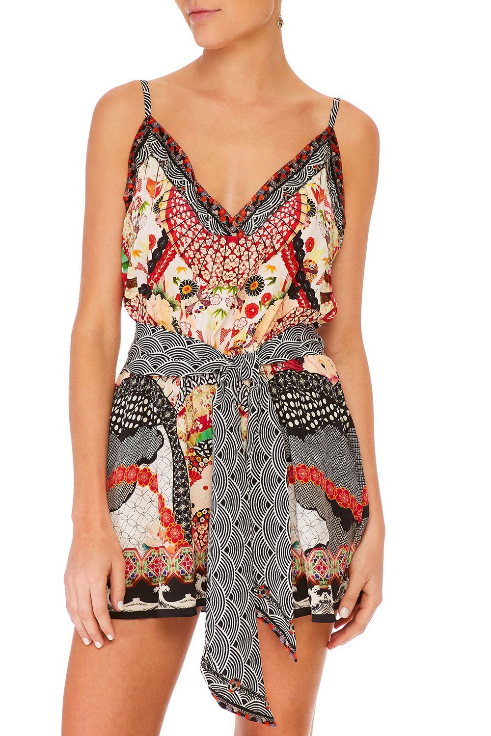 CAMILLA VINTAGE VIXEN V-NECK PLAYSUIT W BANDS