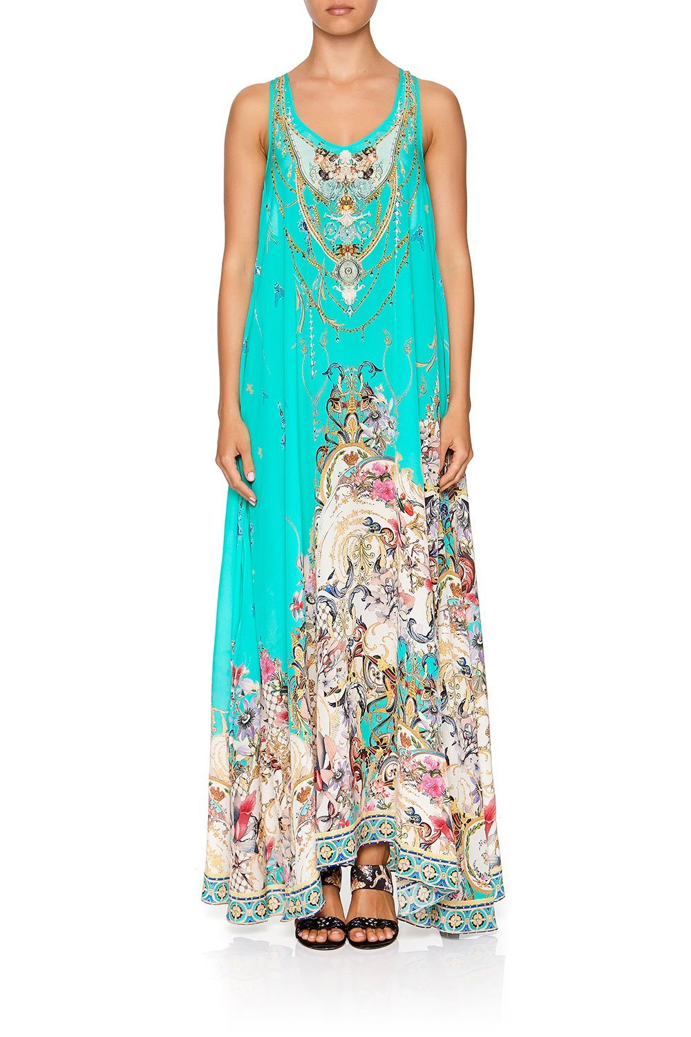 CAMILLA V NECK RACER BACK DRESS FLORAISON