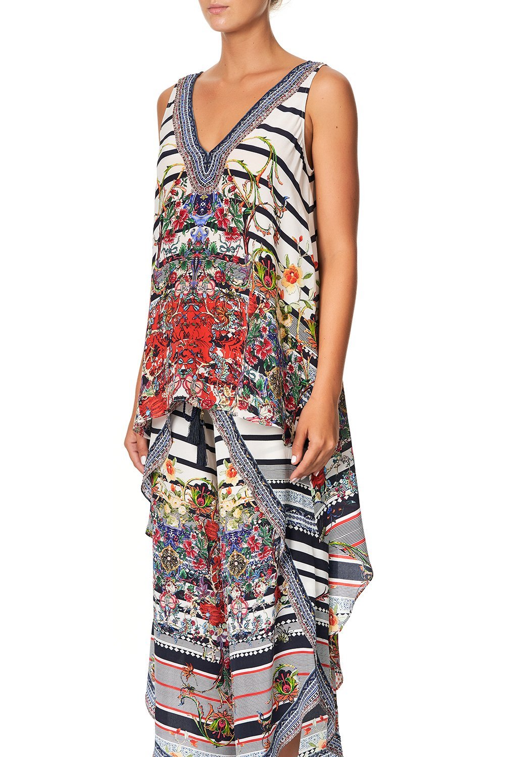 CAMILLA V NECK TOP WITH SPLIT BACK JOIE DE VIVRE