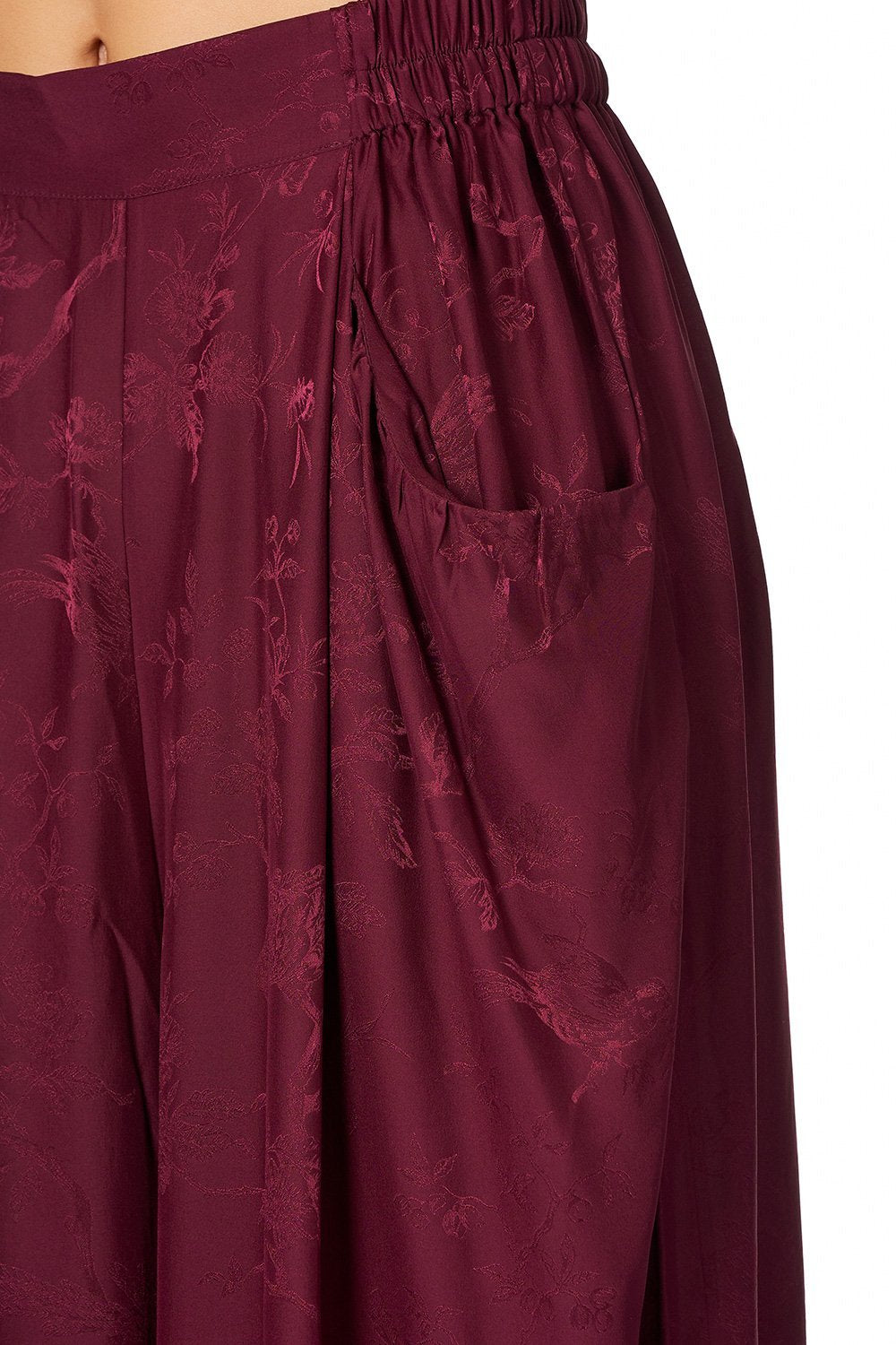 WIDE LEG PANT WITH GATHERED POCKETS BURGUNDY