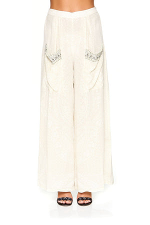 CAMILLA WIDE LEG TROUSER WITH FRONT POCKETS DENTELLE BLANCHE