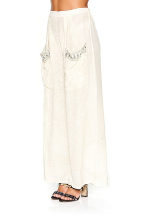 CAMILLA WIDE LEG TROUSER WITH FRONT POCKETS DENTELLE BLANCHE