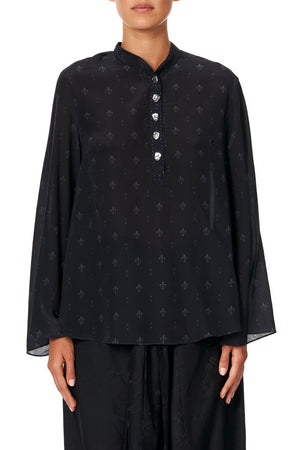 WIDE SLEEVE BUTTON UP BLOUSE BLACK