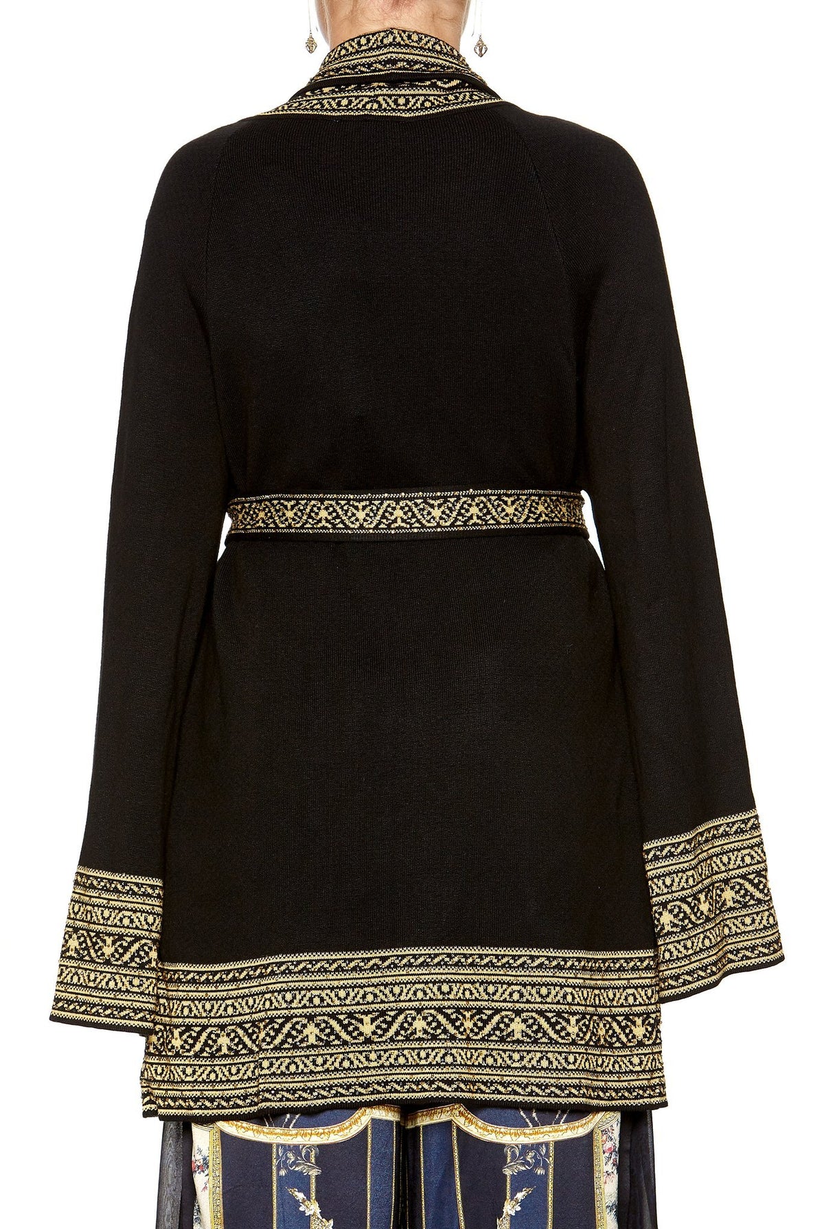 KIMONO KNIT WITH TIE BLACK GOLD