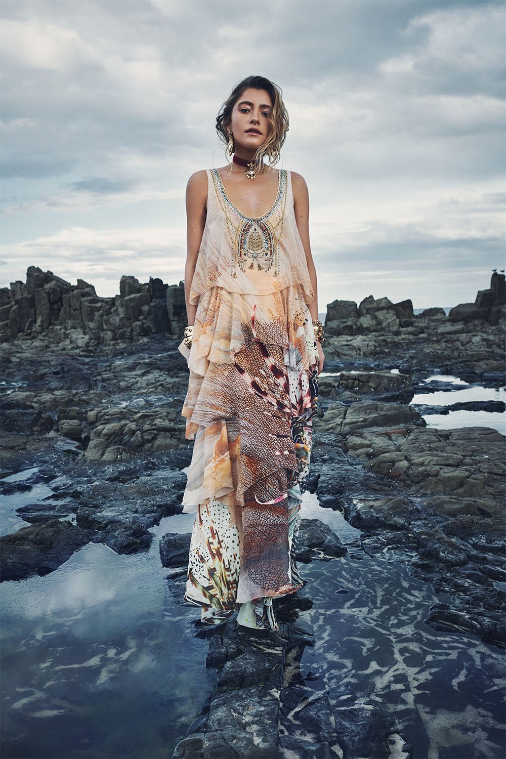 LAYERED FRILL LONG DRESS COASTAL TREASURE