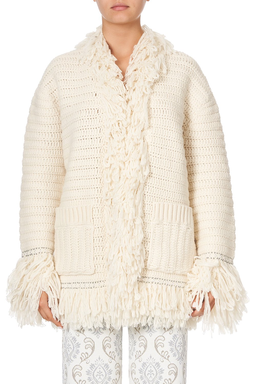 HEAVY KNIT CARDIGAN WITH FRINGING CRYSTAL CASTLE