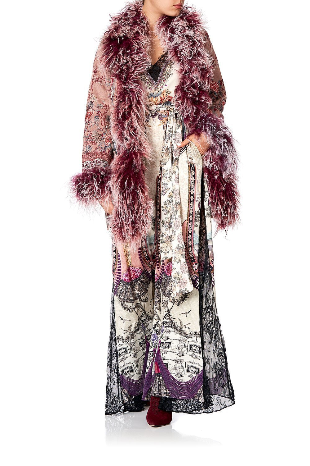 KNIT JACQUARD COAT WITH FUR ALL MY AVIGNON
