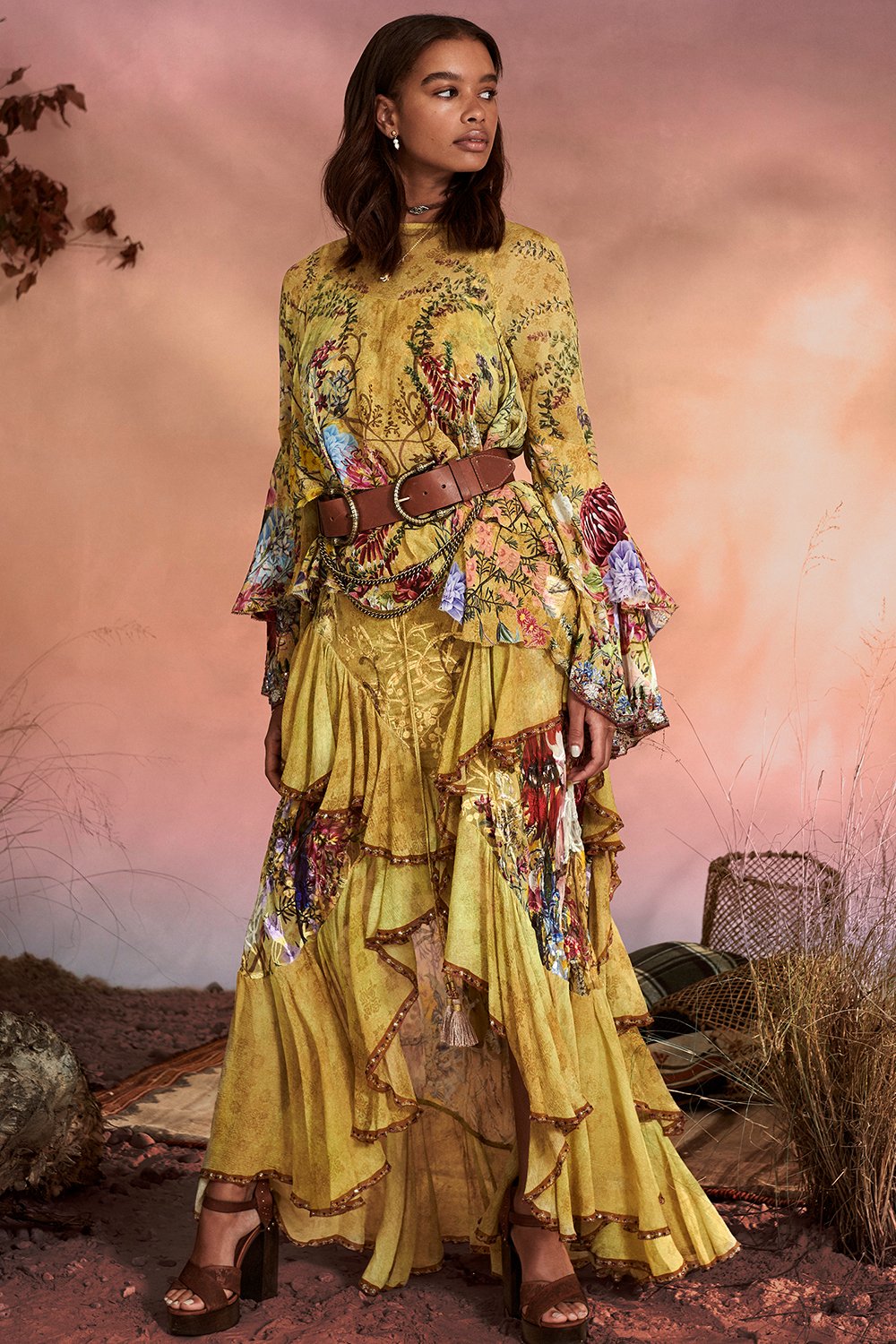 DOUBLE CROC LEATHER BELT TAN