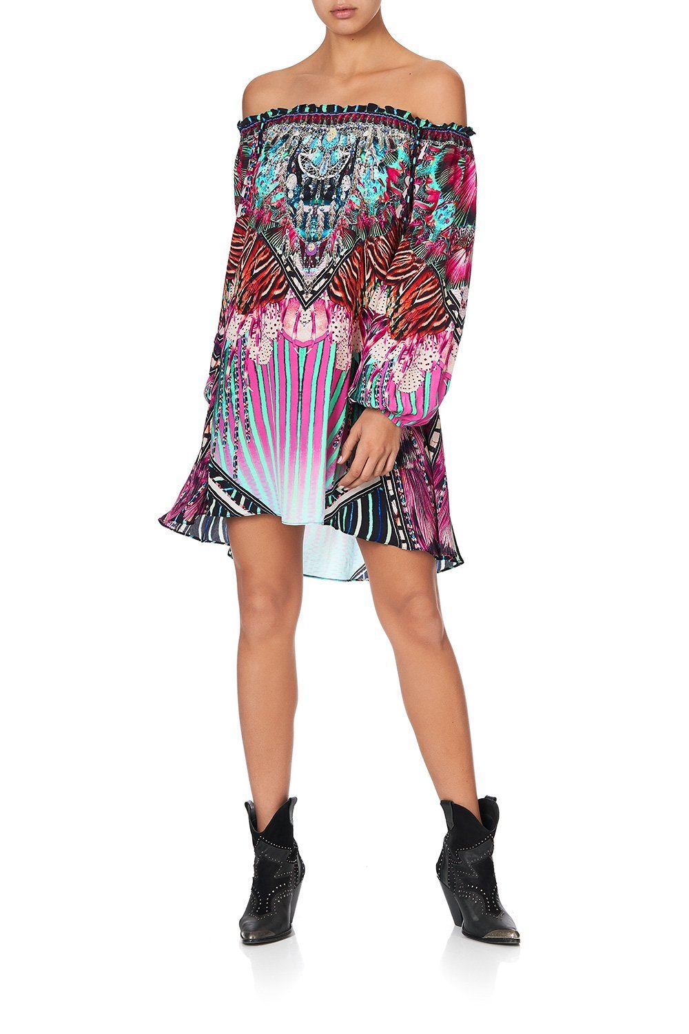 OFF SHOULDER MINI DRESS RAINBOW EYES