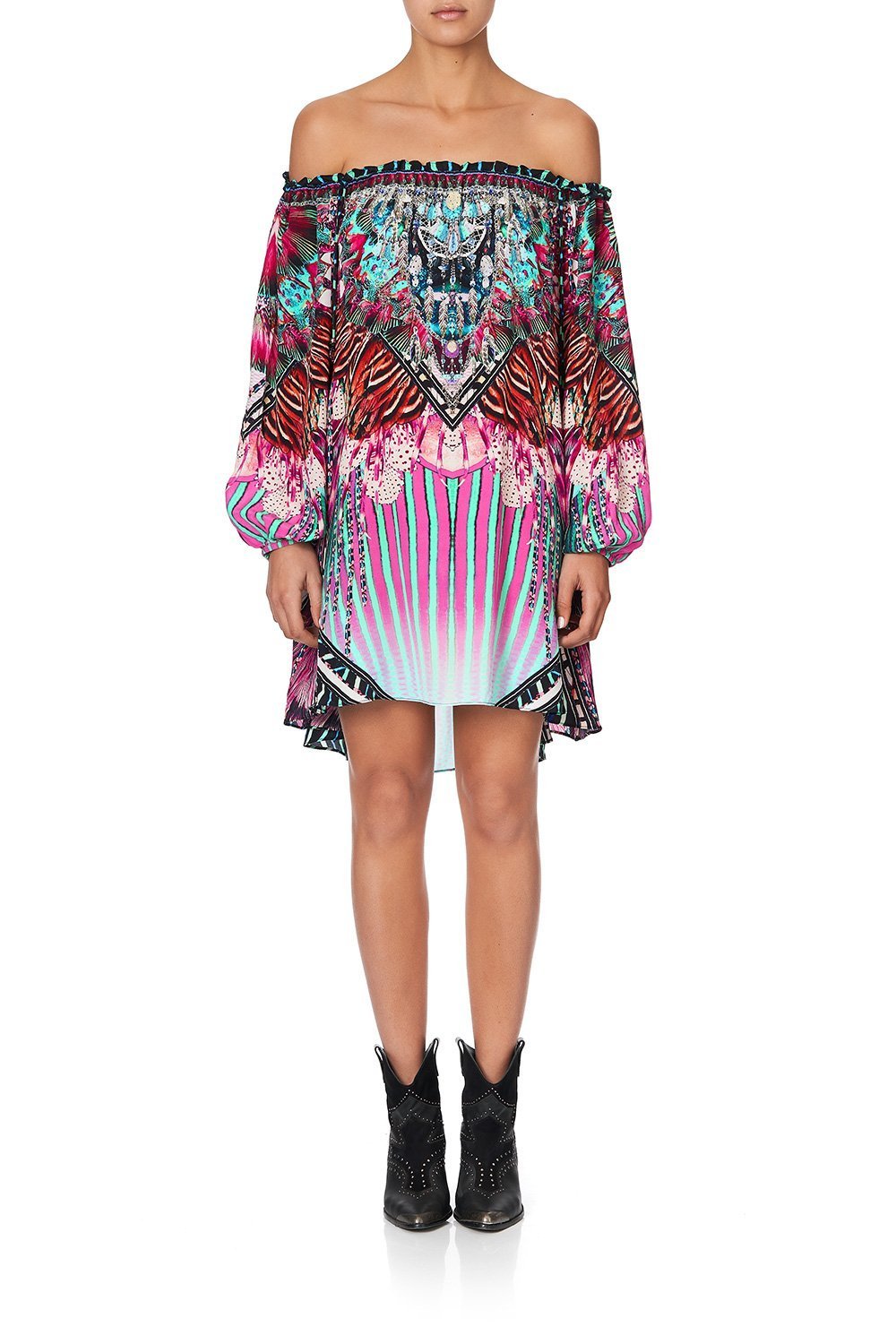 OFF SHOULDER MINI DRESS RAINBOW EYES