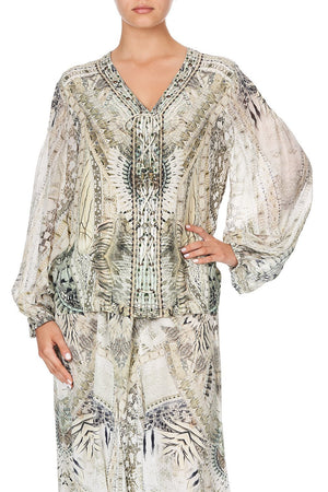 PEASANT BLOUSE WITH FRONT LACING DAINTREE DREAMING