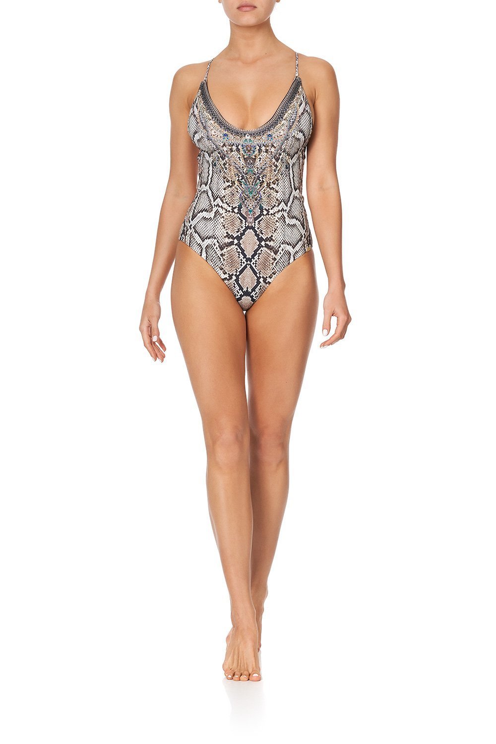 SCOOP NECK ONE PIECE WITH PLAIT STRAP KAKADU BOO