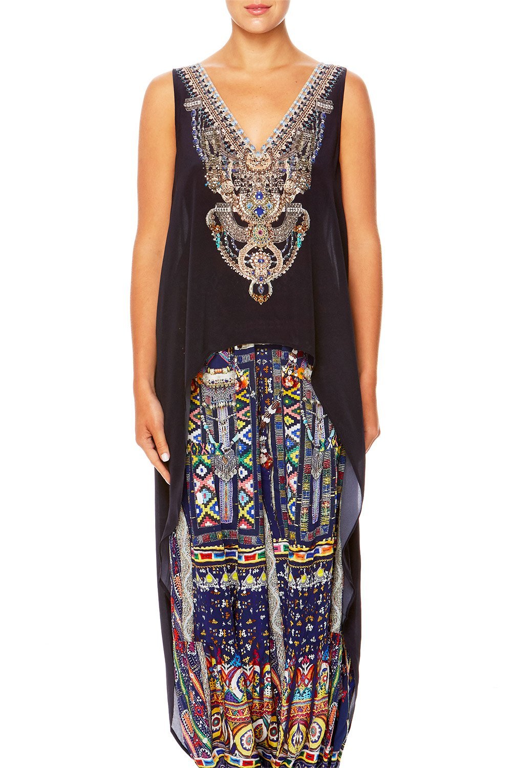 WHERE YOULL FIND ME HIGH LOW CROSS OVERLAY TOP