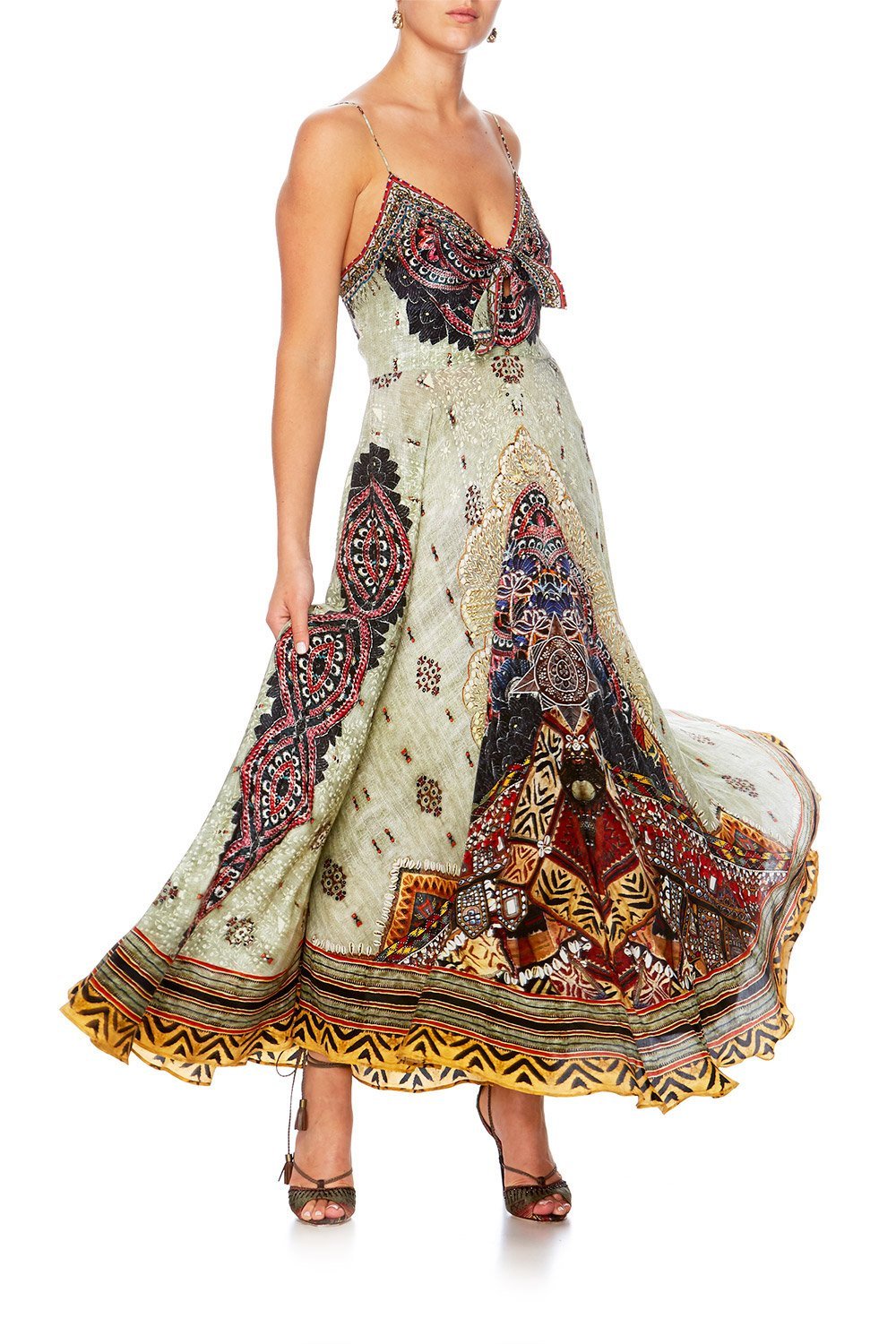 THE CARAVAN LONG DRESS W TIE FRONT