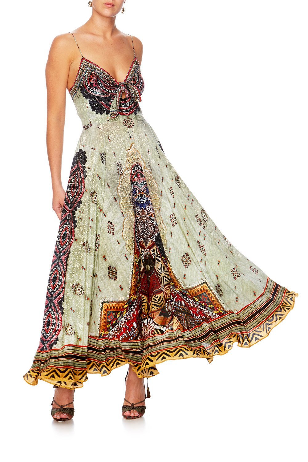 THE CARAVAN LONG DRESS W TIE FRONT
