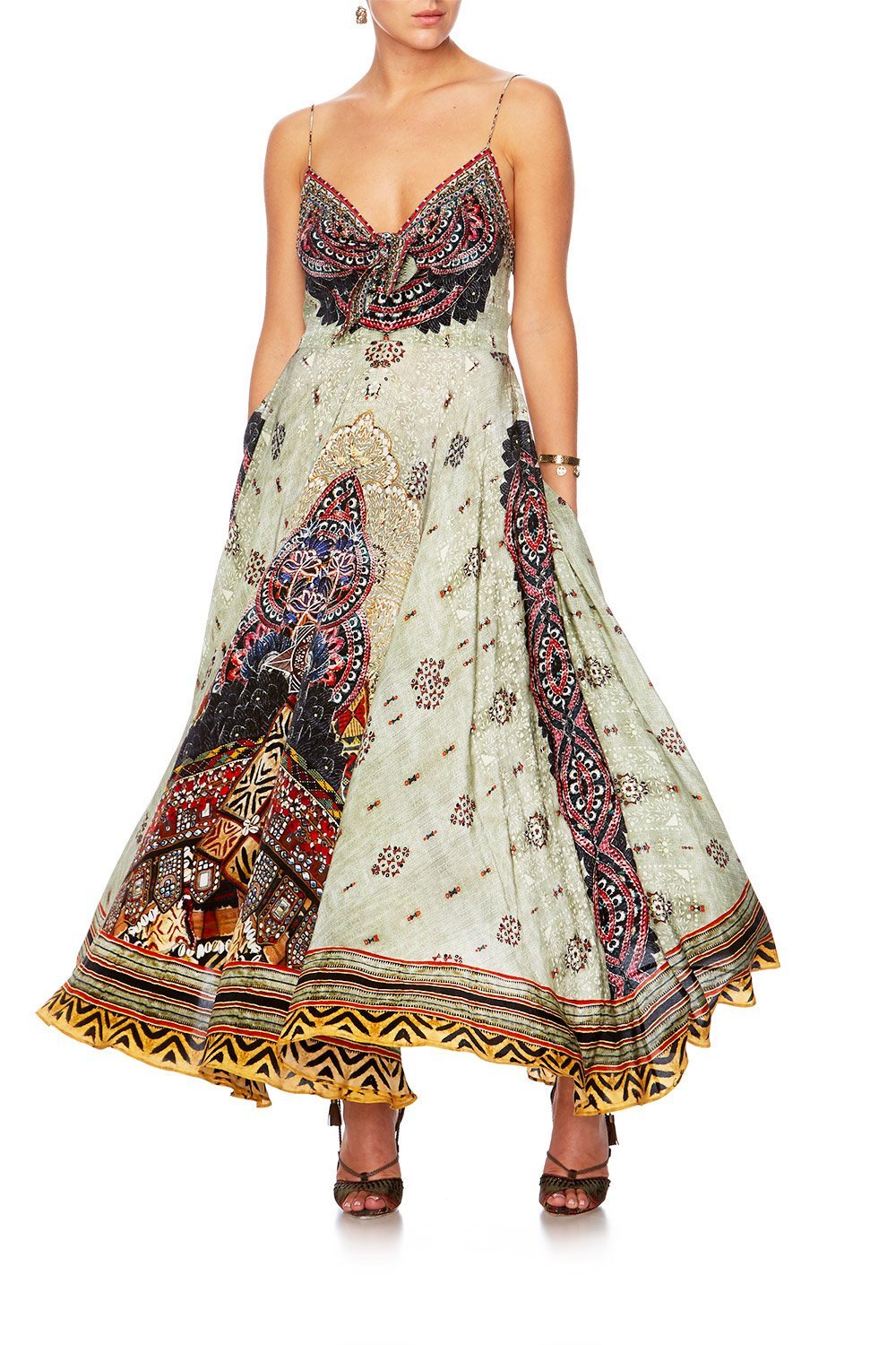 THE CARAVAN LONG DRESS W TIE FRONT